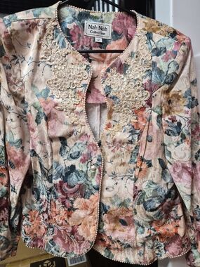 Vintage Nah Nah Floral Embroidered Cream Pink Blue Jacket